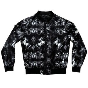 Zara Mens Limited Edition Horse Print Black White Bomber Jacket - Size XXL